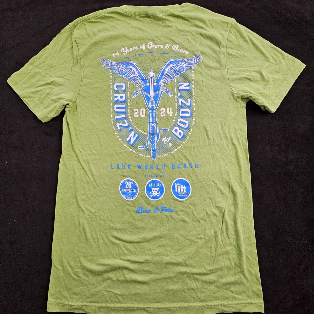 Cruiz'n for a Booz'n Gears & Beers 2024‎ Lake Worth Green Cotton T-Shirt Mens S